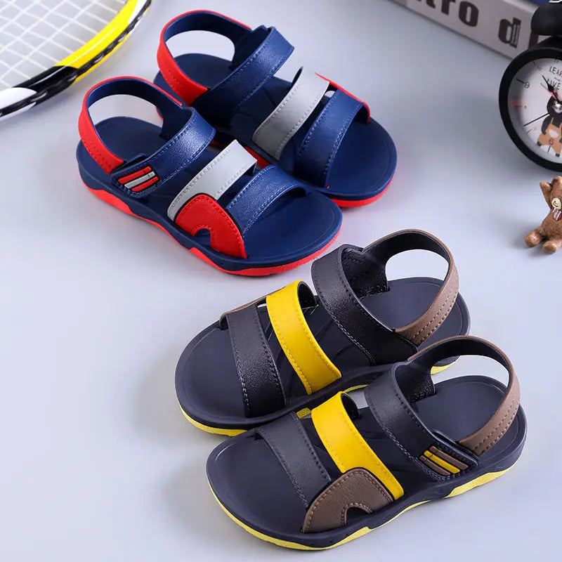 Kid's PVC Open Toe Hook Loop Closure Patchwork Casual Sandals