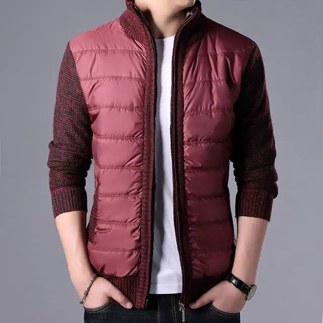 Men's Cotton Stand Collar Long Sleeves Solid Pattern Jacket