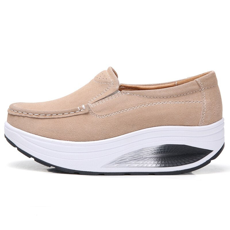 Women's Flock Round Toe Platform Slip-On Casual Wear Shoes