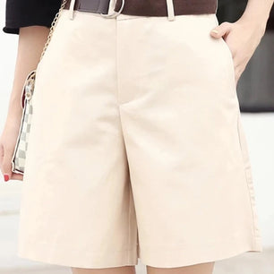 Women's Polyester High Waist Zipper Fly Casual Wear Solid Shorts