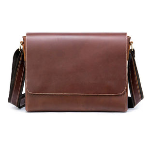 Men's Genuine Leather Zipper Closure Flap Pocket Shoulder Bag