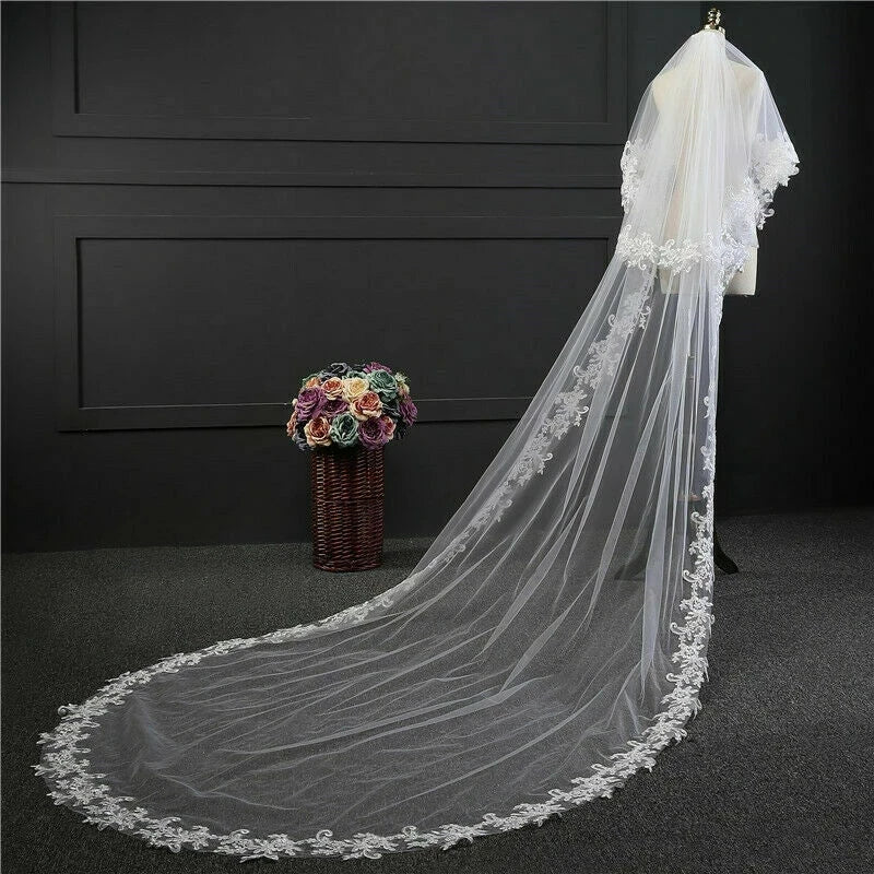 Women's Polyester Lace Edge Two-Layer Cathedral Wedding Veils