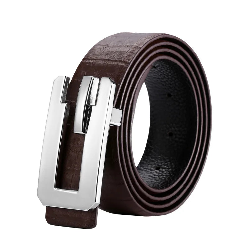 Men's Split Leather Buckle Closure Plain Pattern Trendy Belts