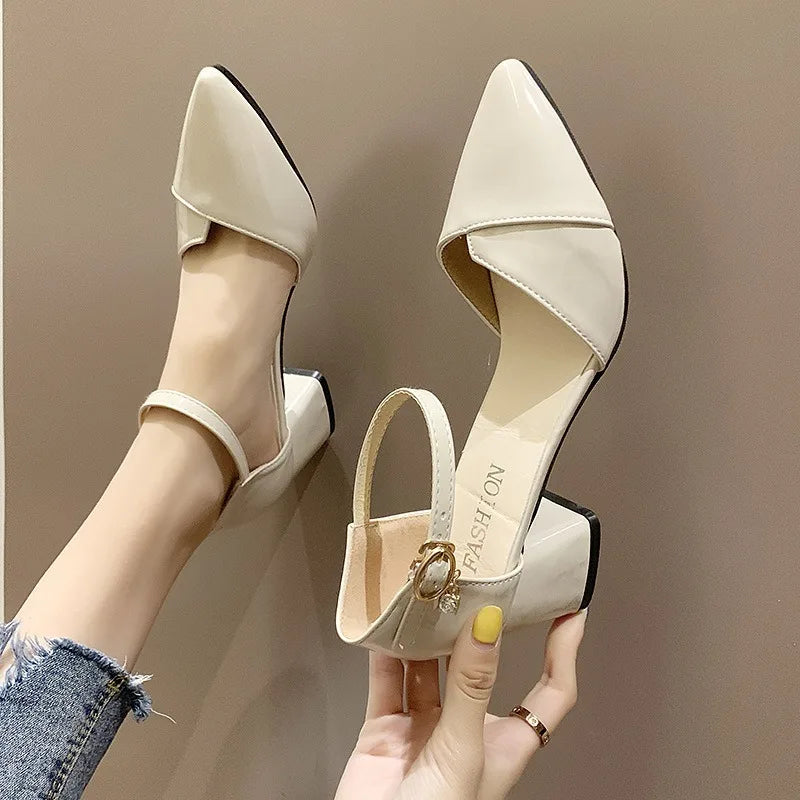 Women's PU Pointed Toe Buckle Strap Closure Solid Pattern Shoes