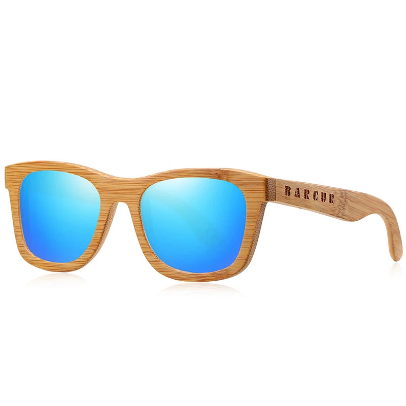 Women's Bamboo Frame Polaroid Lens Square Shaped Sunglasses