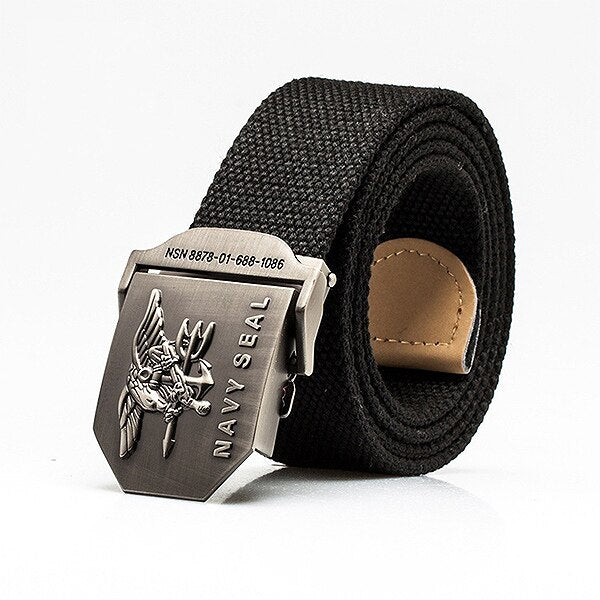 Men's Canvas Buckle Closure Striped Pattern Trendy Military Belts