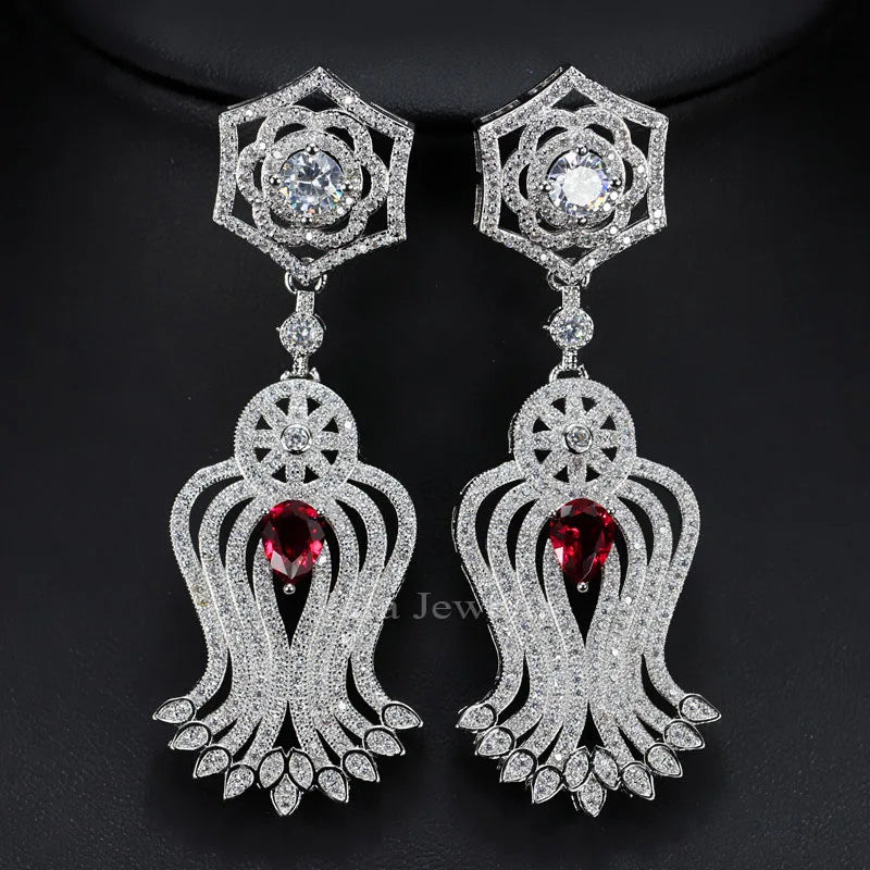 Women's Copper Cubic Zirconia Ethnic Bridal Wedding Drop Earrings