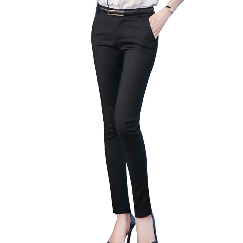 Women's Spandex High Elastic Waist Zipper Fly Closure Formal Pants