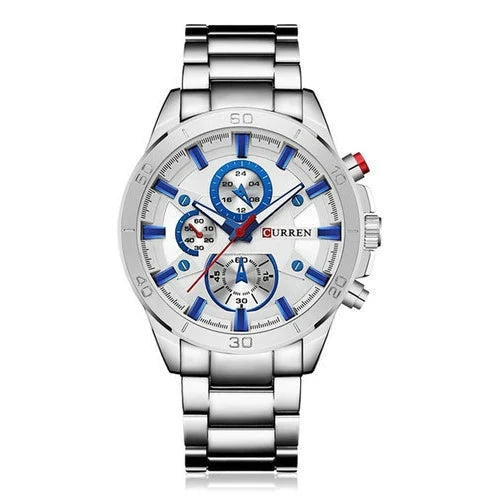 Men's Stainless Steel  Bracelet Clasp Round Waterproof Watch