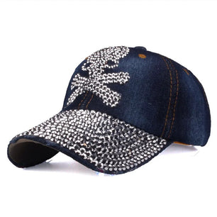 Women's Cotton Adjustable Strap Rhinestone Casual Baseball Caps