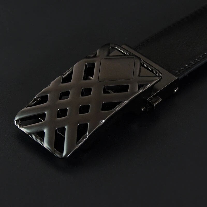 Men's Cowskin Automatic Buckle Closure Plain Pattern Strap Belts