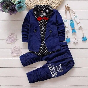 Kid's Turn-Down Collar Long Sleeve Dotted Pattern Casual Clothes