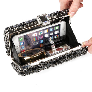 Women's Polyester Hasp Closure Rhinestone Pattern Evening Clutch