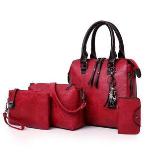 Women's PU Zipper Closure Solid Pattern Trendy Messenger Bag Set