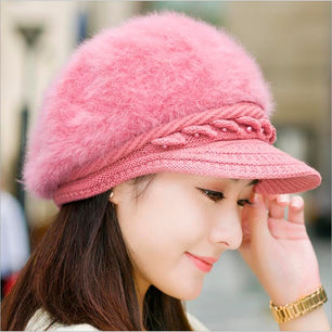 Women's Acrylic Solid Pattern Casual Rabbit Fur Winter Hats