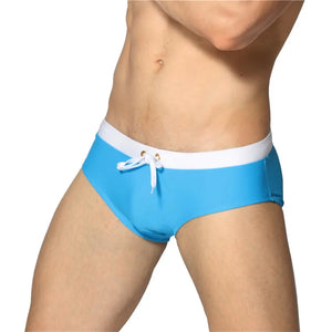 Men's Polyester Drawstring Waist Closure Quick-Dry Swimwear Brief