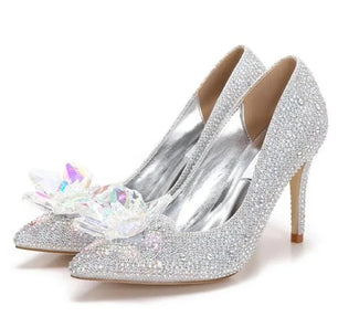 Women's Sequined Cloth Pointed Toe Slip-On High Heels Shoes