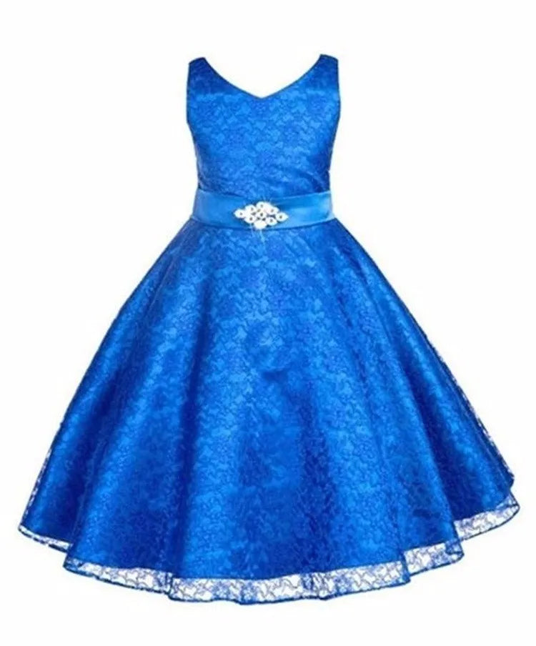 Kid's Cotton V-Neck Sleeveless Floral Pattern Formal Wear Clothes