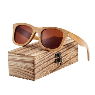 Women's Bamboo Frame Polaroid Lens Square Shaped Sunglasses