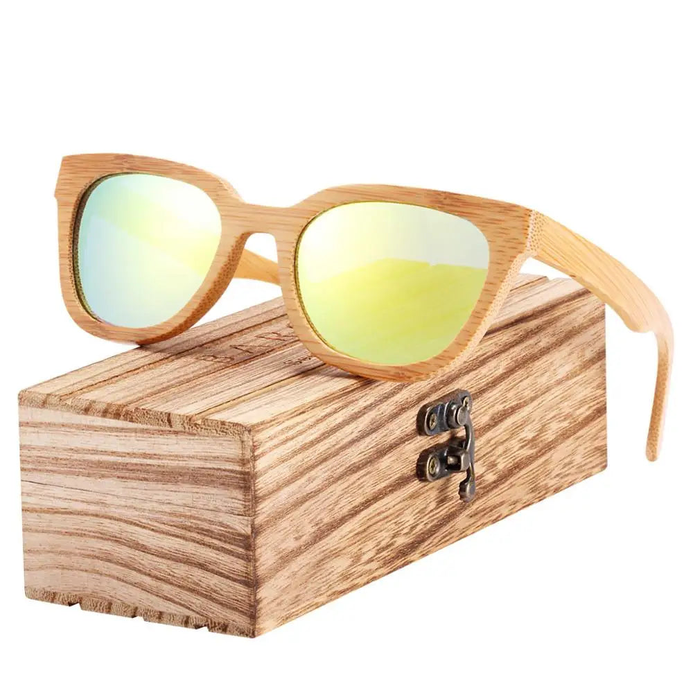 Women's Bamboo Frame TAC Lens Square Shape Trendy Sunglasses