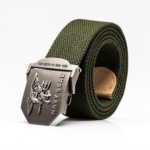 Men's Canvas Buckle Closure Striped Pattern Trendy Military Belts