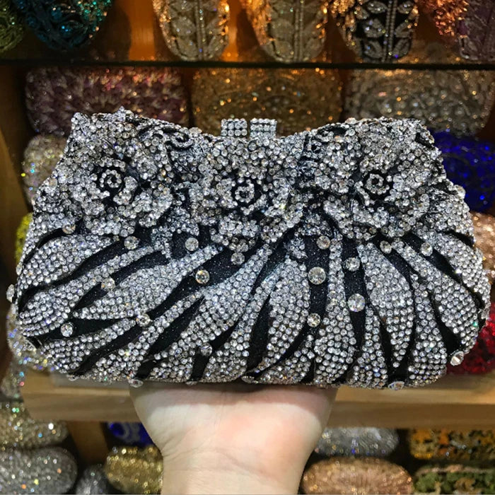 Women's Metallic Hasp Closure Rhinestone Pattern Wedding Clutch