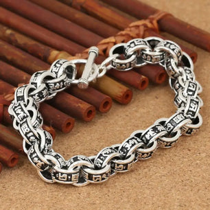 Men's 925 Sterling Silver Geometric Pattern Chain Type Bracelet