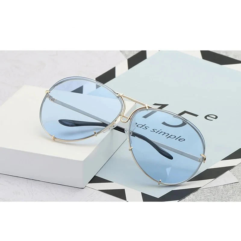 Women's Alloy Frame Acrylic Lens Oval Shaped Trendy Sunglasses