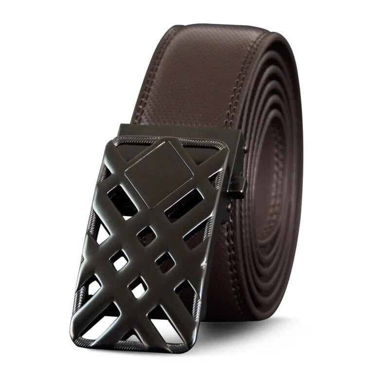 Men's Cowskin Automatic Buckle Closure Plain Pattern Strap Belts