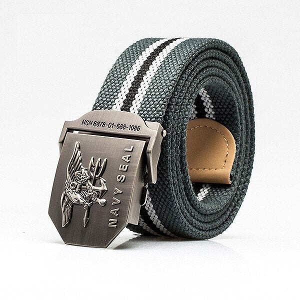 Men's Canvas Buckle Closure Striped Pattern Trendy Military Belts