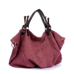 Women's Canvas Zipper Closure Solid Large Capacity Shoulder Bag