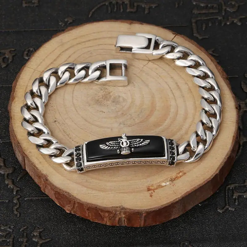 Men's 100% 925 Sterling Silver Geometric Retro Flying Eagle Bracelet