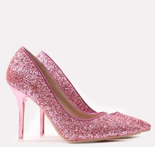 Women's Sequined Cloth Pointed Toe Slip-On Closure High Heels Shoes