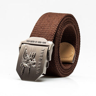 Men's Canvas Buckle Closure Striped Pattern Trendy Military Belts