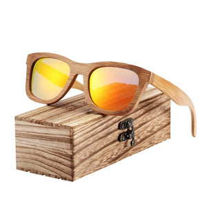 Women's Bamboo Frame Polaroid Lens Square Shaped Sunglasses