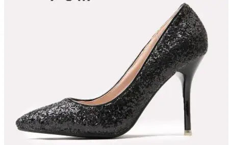 Women's Sequined Cloth Pointed Toe Slip-On Closure High Heels Shoes