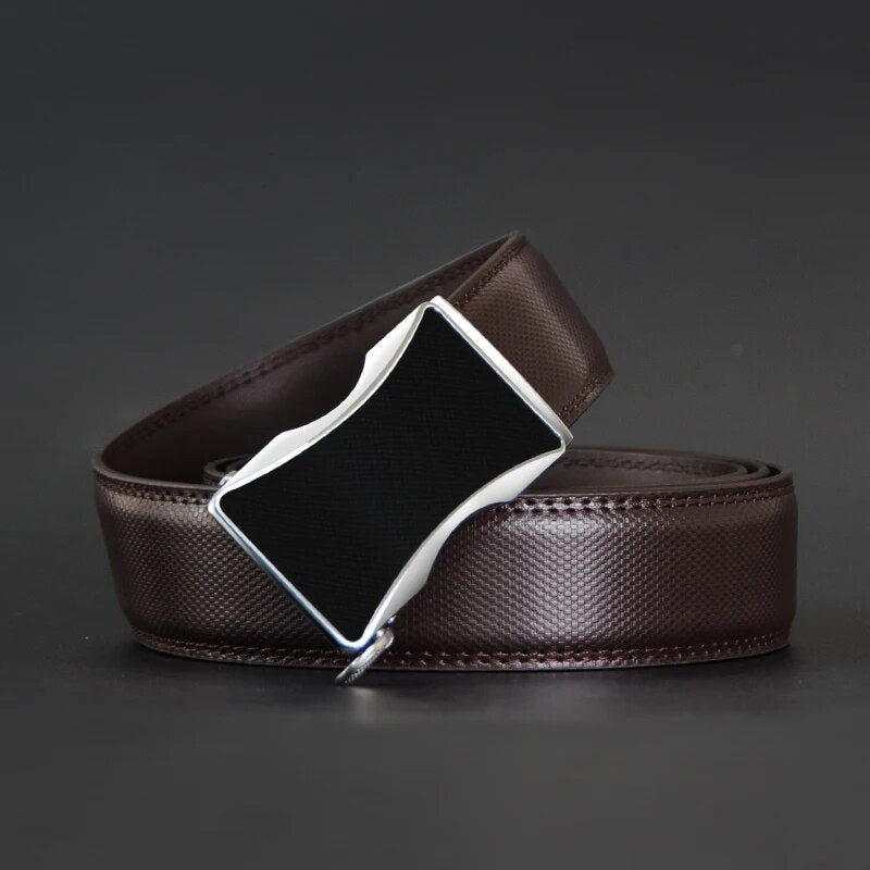 Men's Cowskin Automatic Buckle Closure Plain Pattern Strap Belts