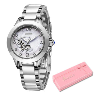 Women's Stainless Steel Push Button Hidden Clasp Waterproof Watch