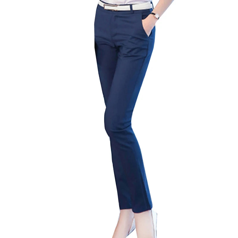 Women's Spandex High Elastic Waist Zipper Fly Closure Formal Pants