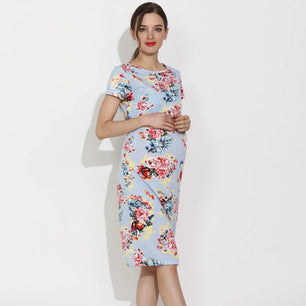 Women's Rayon O-Neck Short Sleeve Floral Pattern Maternity Dress