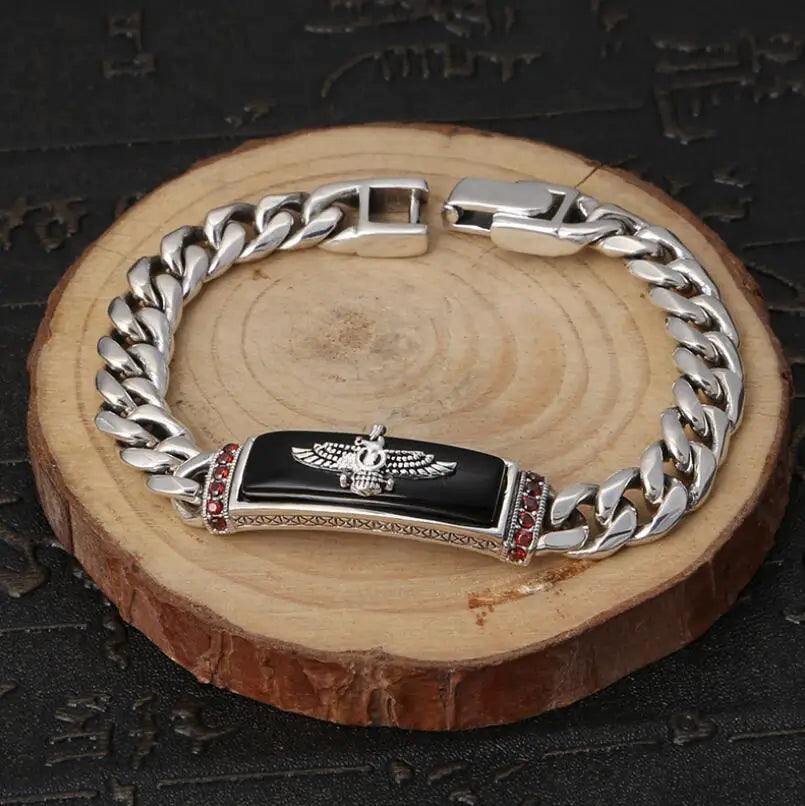 Men's 100% 925 Sterling Silver Geometric Retro Flying Eagle Bracelet