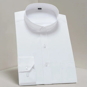 Men's Polyester Mandarin Collar Full Sleeve Single Breasted Shirt