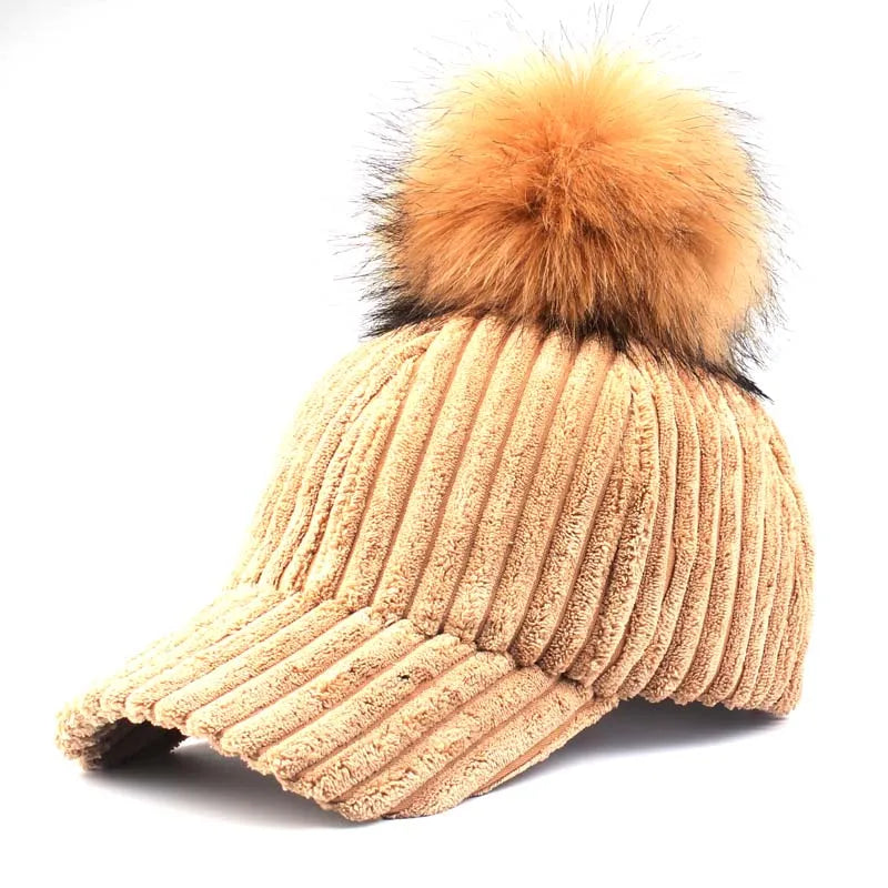 Women's Faux Fur Solid Pattern Casual Wear Winter Baseball Hat