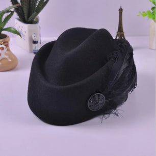 Women's Wool Feather Pattern Winter Trendy Warm Fedoras Cap