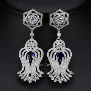 Women's Copper Cubic Zirconia Ethnic Bridal Wedding Drop Earrings