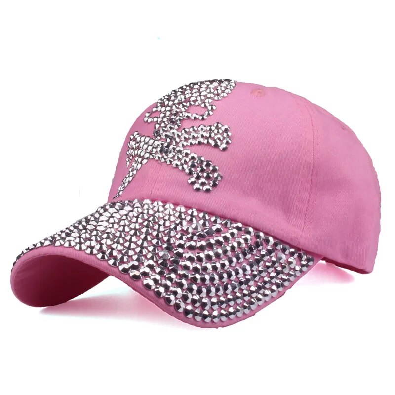 Women's Cotton Adjustable Strap Rhinestone Casual Baseball Caps