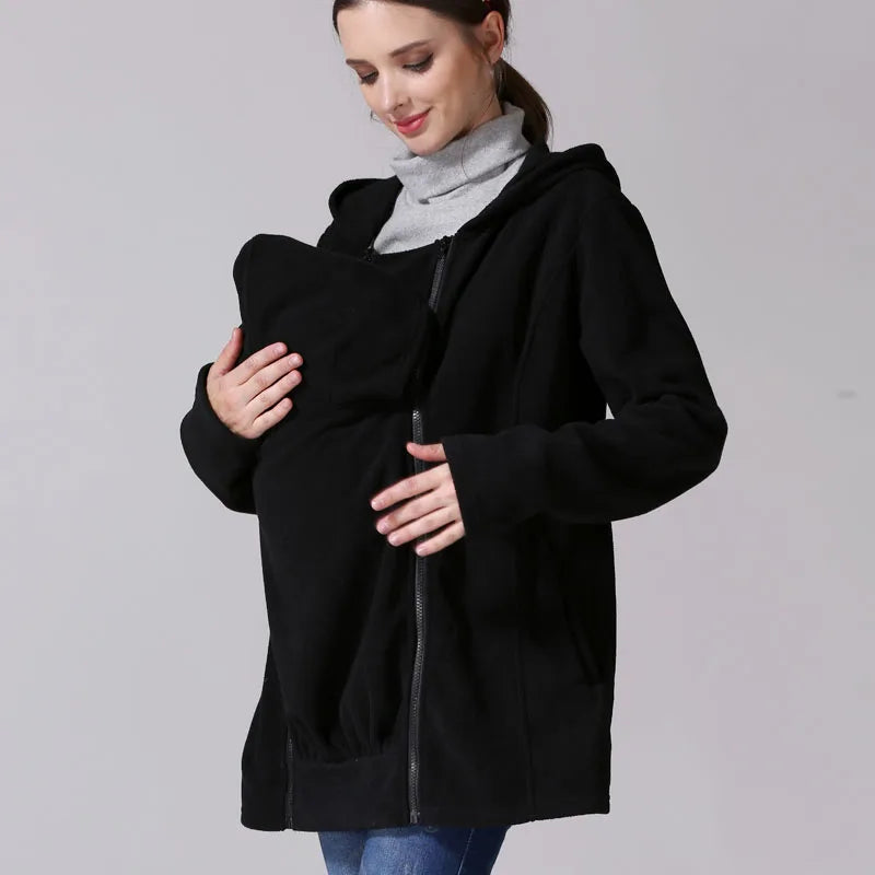 Women's Polyester Long Sleeve Solid Pattern Hooded Maternity Dress