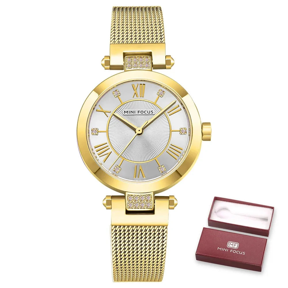 Women's Stainless Steel Folding Clasp Luxury Waterproof Watch