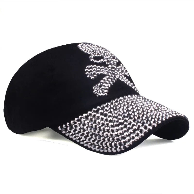 Women's Cotton Adjustable Strap Rhinestone Casual Baseball Caps