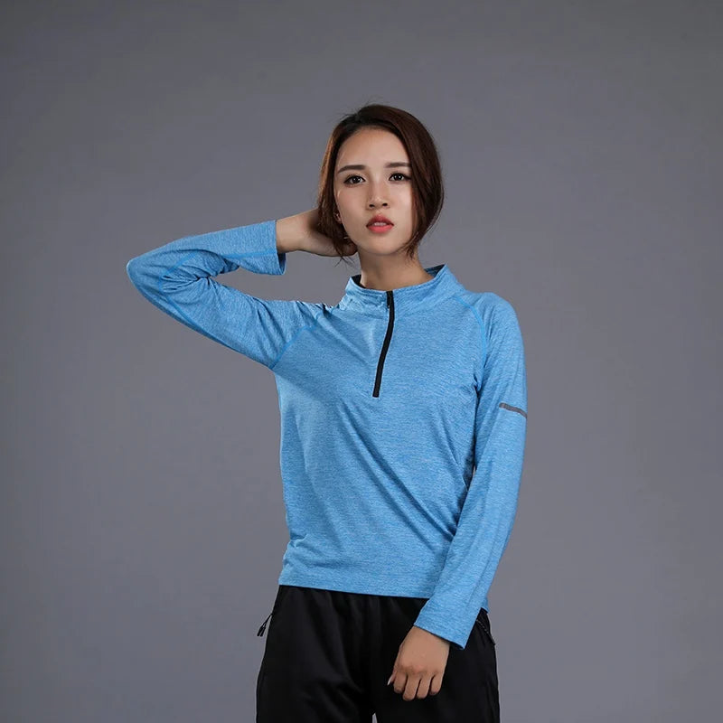 Women's Polyester Full Sleeve Solid Pattern Yoga Wear T-Shirt